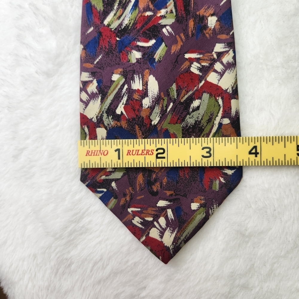 Ted Lapidus Vtg 100% Silk Stylish Leaf Patterned Tie Set in Green and Multicolor - Picture 6 of 7